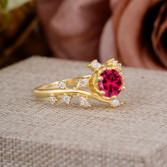 Nature-Inspired 6 Prong Round Cut Ruby Ring