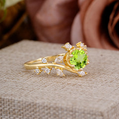Nature-Inspired 6 Prong Round Cut Peridot Ring