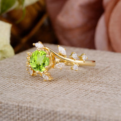 Nature-Inspired 6 Prong Round Cut Peridot Ring