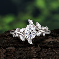 Nature-Inspired Branch  Oval-Cut Moissanite Engagement Ring