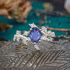 Nature-Inspired Branch 6 prong Oval-Cut Tanzanite Engagement Ring