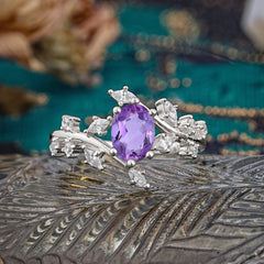 Nature-Inspired Branch 6 prong Oval-Cut Amethyst Engagement Ring