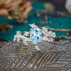 Nature-Inspired Branch 6 prong Oval-Cut Aquamarine Engagement Ring