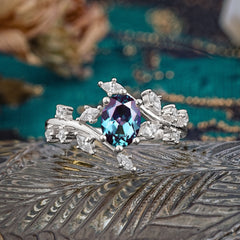 Nature-Inspired Branch 6 prong Oval-Cut Alexandrite Engagement Ring