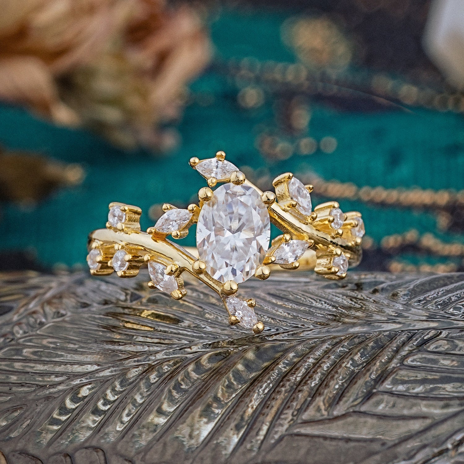 Nature-Inspired Branch Oval-Cut Moissanite Engagement Ring