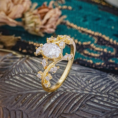 Nature-Inspired Branch  Oval-Cut Moissanite Engagement Ring