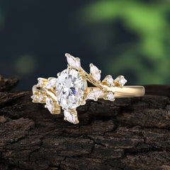 Nature-Inspired Branch  Oval-Cut Moissanite Engagement Ring