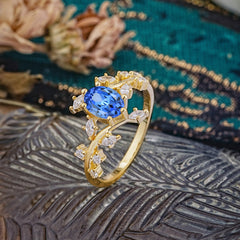 Nature-Inspired 6 Prong Branch Oval-Cut Sapphire Engagement Ring