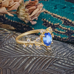 Nature-Inspired 6 Prong Branch Oval-Cut Sapphire Engagement Ring