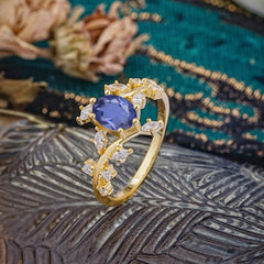 Nature-Inspired Branch 6 prong Oval-Cut Tanzanite Engagement Ring