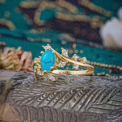 Nature-Inspired Branch 6 prong Oval-Cut Turquoise Engagement Ring