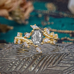 Nature-Inspired Branch 6 prong Oval-Cut Black Rutilated Quartz Engagement Ring