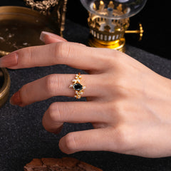 Nature-Inspired Branch 6 prong Oval-Cut Black Onyx Engagement Ring