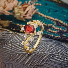 Nature-Inspired Branch 6 prong Oval-Cut Garnet Engagement Ring