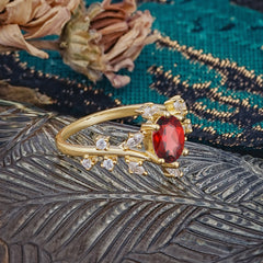 Nature-Inspired Branch 6 prong Oval-Cut Garnet Engagement Ring