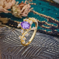 Nature-Inspired Branch 6 prong Oval-Cut Amethyst Engagement Ring