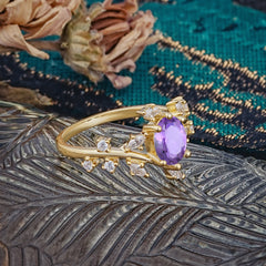 Nature-Inspired Branch 6 prong Oval-Cut Amethyst Engagement Ring