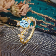 Nature-Inspired Branch 6 prong Oval-Cut Aquamarine Engagement Ring