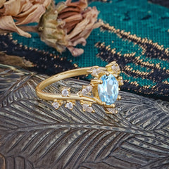 Nature-Inspired Branch 6 prong Oval-Cut Aquamarine Engagement Ring