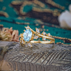 Nature-Inspired Branch 6 prong Oval-Cut Aquamarine Engagement Ring