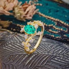 Nature-Inspired Branch 6 prong Oval-Cut Emerald Engagement Ring