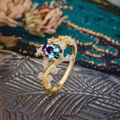 Nature-Inspired Branch 6 prong Oval-Cut Alexandrite Engagement Ring