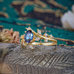 Nature-Inspired Branch 6 prong Oval-Cut Alexandrite Engagement Ring