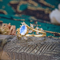 Nature-Inspired Branch 6 prong Oval-Cut Moonstone Engagement Ring