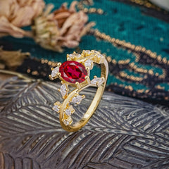 Nature-Inspired Branch 6 prong Oval-Cut Ruby Engagement Ring