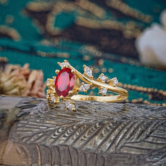 Nature-Inspired Branch 6 prong Oval-Cut Ruby Engagement Ring