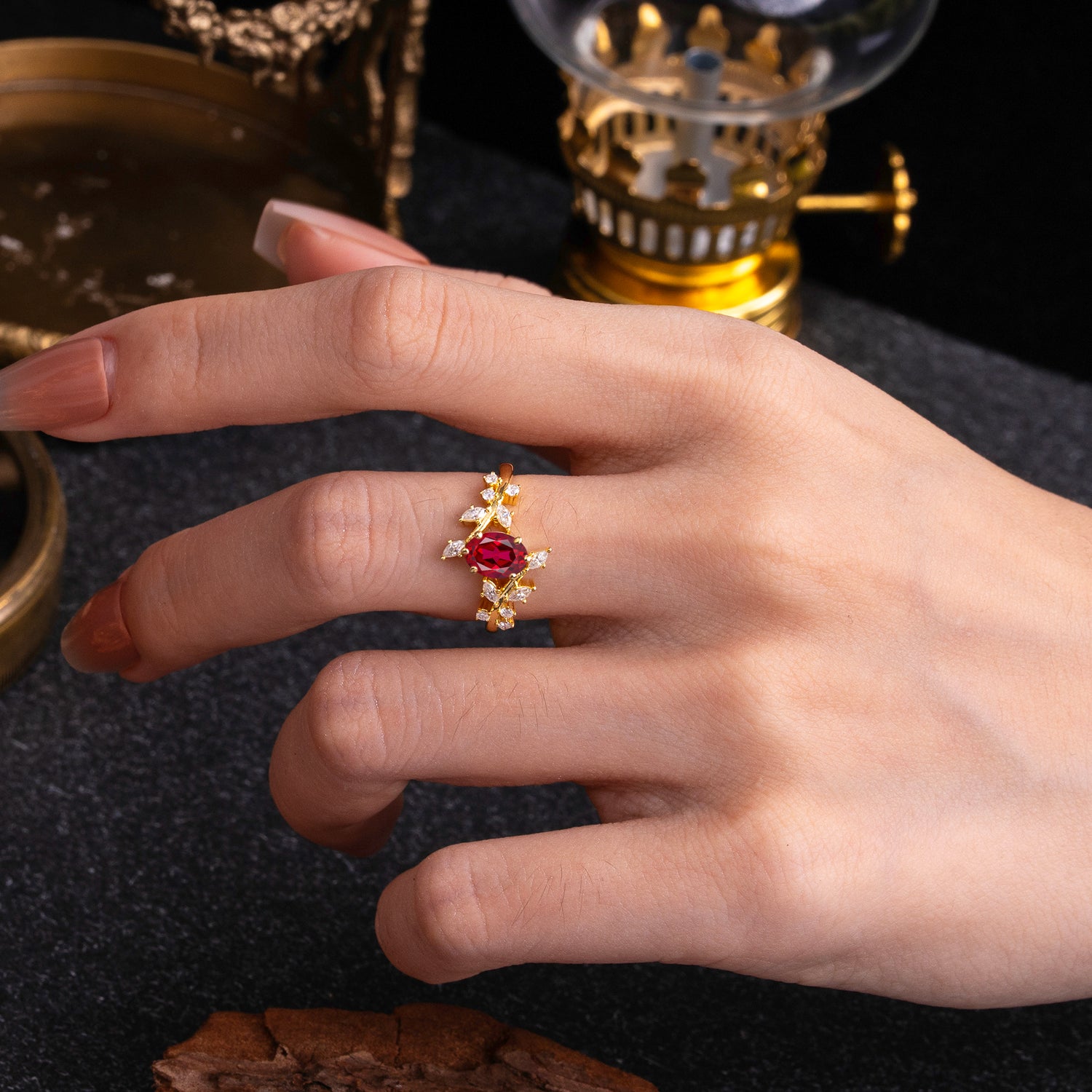 Nature-Inspired Branch 6 prong Oval-Cut Ruby Engagement Ring