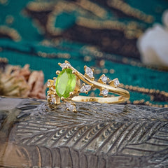 Nature-Inspired Branch 6 prong Oval-Cut Peridot Engagement Ring