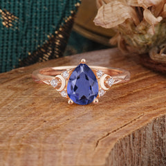 3 Prong Unique Pear Cut Tanzanite Cluster Engagement Ring