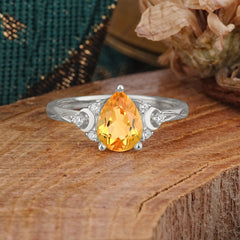 3 Prong Unique Pear Cut Citrine Cluster Engagement Ring