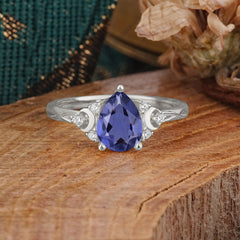 3 Prong Unique Pear Cut Tanzanite Cluster Engagement Ring