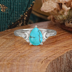 3 Prong Unique Pear Cut Turquoise Cluster Engagement Ring