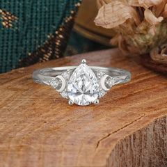 Unique Pear Cut 3 Prong Lab Diamond Cluster Engagement Ring
