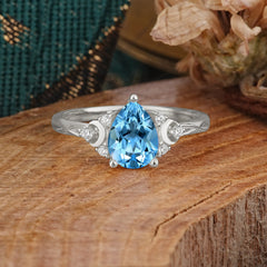 3 Prong Unique Pear Cut Aquamarine Cluster Engagement Ring