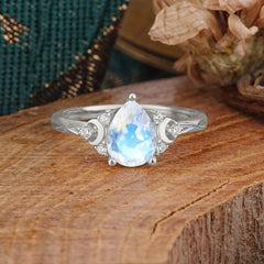 3 Prong Unique Pear Cut Moonstone Cluster Engagement Ring