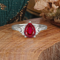 3 Prong Unique Pear Cut Ruby Cluster Engagement Ring