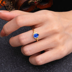 3 Prong Unique Pear Cut Sapphire Cluster Engagement Ring