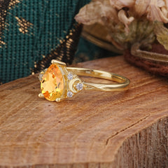 3 Prong Unique Pear Cut Citrine Cluster Engagement Ring