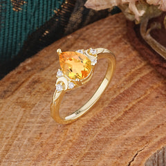 3 Prong Unique Pear Cut Citrine Cluster Engagement Ring