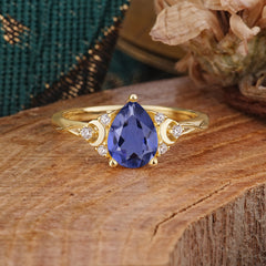 3 Prong Unique Pear Cut Tanzanite Cluster Engagement Ring
