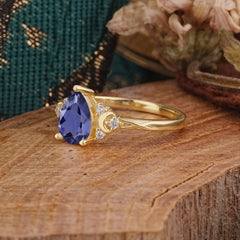 3 Prong Unique Pear Cut Tanzanite Cluster Engagement Ring