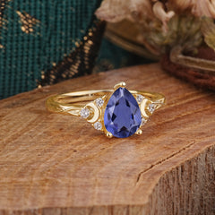 3 Prong Unique Pear Cut Tanzanite Cluster Engagement Ring