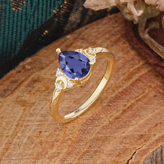 3 Prong Unique Pear Cut Tanzanite Cluster Engagement Ring