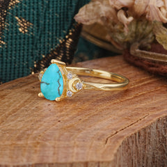 3 Prong Unique Pear Cut Turquoise Cluster Engagement Ring