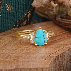 3 Prong Unique Pear Cut Turquoise Cluster Engagement Ring