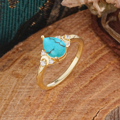 3 Prong Unique Pear Cut Turquoise Cluster Engagement Ring